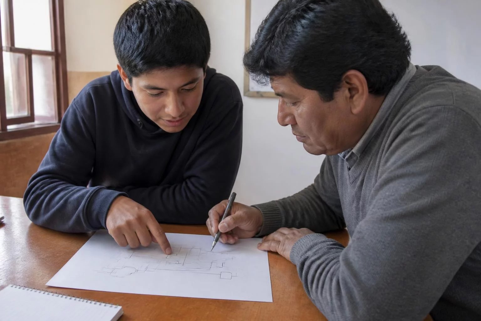 Un diagrama de razonamiento trazado a mano sobre el escritorio